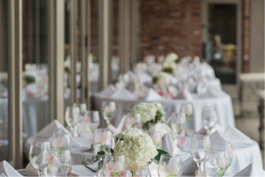 Wedding banquet white dressed table 